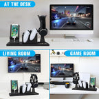 Unique Gift for Gamers, Game Room Decor. Unique Gaming Organizer with Headset Holder, Rotatable Phone Stand & Controller Stand. Wooden Gaming Gadget for Gaming Desktop, Streamer, Teenage Boy
