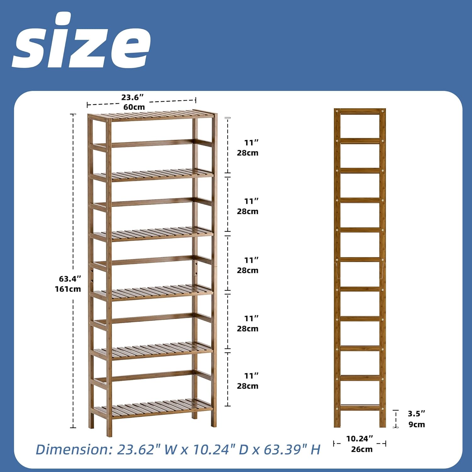 HITNET Bookcase, Bamboo Bookshelf, 6-Tier Adjustable Tall Open Book Shelf, Free Standing Storage Shelves Organizer, Flower Plant Display Stand, Walnut