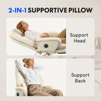 FLEXISPOT 2-in-1 Chaise Lounge Chair Indoor with Wheels Footrest 90-165° Reclining Lumbar Support, Home Office Chairs for Living Room Bedroom Study Working Relaxing, PU Leather, Beige White, HC4