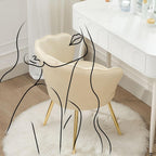 Czlolo Velvet Vanity Chair with Back, Mid-Century Modern Small Accent Chair for Living Room, Golden Metal Legs Upholstered Makeup Chair, 1Pcs Bedroom Armchair, Beige