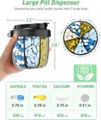 Pill Organizer,Pill Dispenser with 7 Large Compartments,Portable Pill Box for Travel Essentials,Anti-Mix Design & Wide Opening Design,Easy Access to Vitamin Dispenser,Includes 20 Blank Stickers（Black）