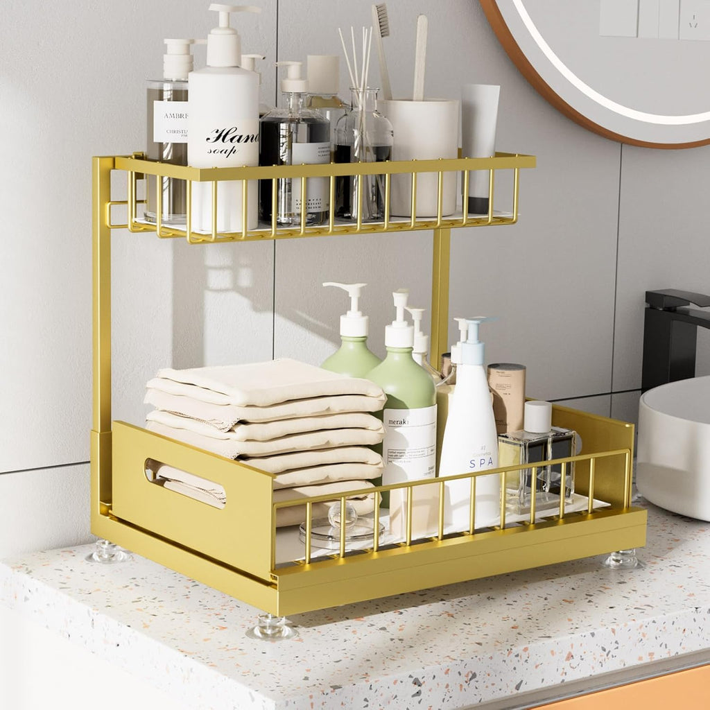 Under Sink Organizer Storage 2-Tier Premium Metal Pull-Out Racks, Height Adjustable, Easy Installation | Kitchen & Bathroom Organizers Pack of 1