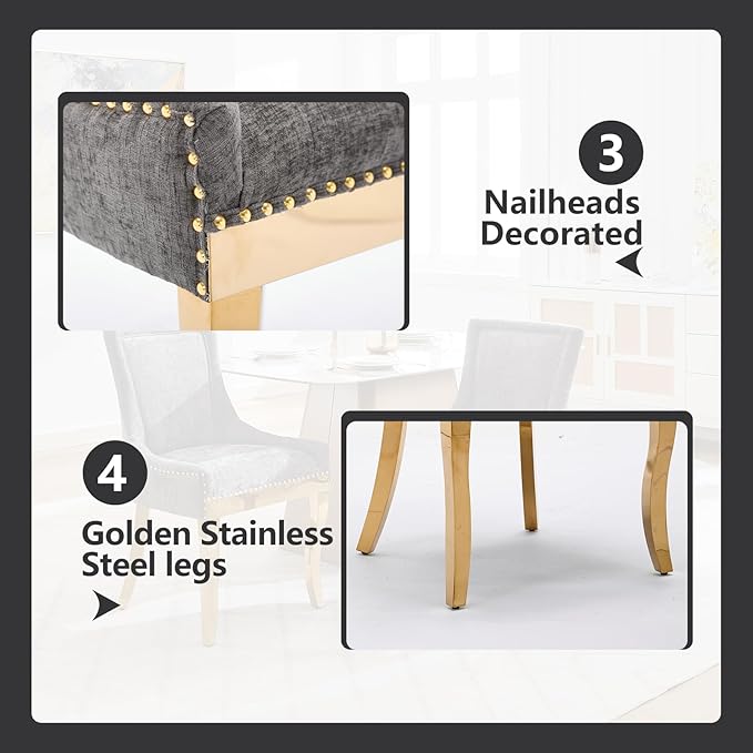 Upholstered Dining Chairs Set of 2, Modern Fabric Side Chairs with Gold Stain...