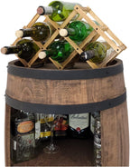 Fassbar L.E.D. with Wine Holder Wine Rack - Wooden Barrel Home Bar 80 cm Rustic Decorative Bar Cabinet Wine Stand - Barrel Beer Wine Bottle Stand - Bar Whisky Gift (Dark Brown)