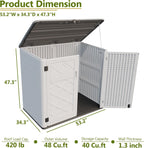 HOMSPARK Storage Shed Weather Resistance, Multi-Purpose Outdoor Storage Cabinet for Backyards and Patios, Horizontal Storage Shed for Lawnmower, Patio Accessories (Off-White, Large - 48 cu.ft)