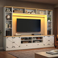 94.5" Wall Unit Entertainment Center with Doors, Farmhouse TV Stand with Bookshelves, Storage Cabinet, Fits TVs up to 78", Large Media Console with LED Light and Power Outlet, for Living Room