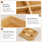 Lifewit Drawer Organizers 10 Pack(22 Grid) with 12 Inserts | Adjustable Bamboo Wooden Trays for Utensils, Silverware, Makeup, Kitchen, Bathroom, Office, Vanity Storage