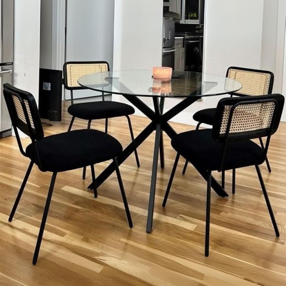 Hyfirm Black Rattan Modern Dining Chairs Set of 4, Armless Side Chairs with M...