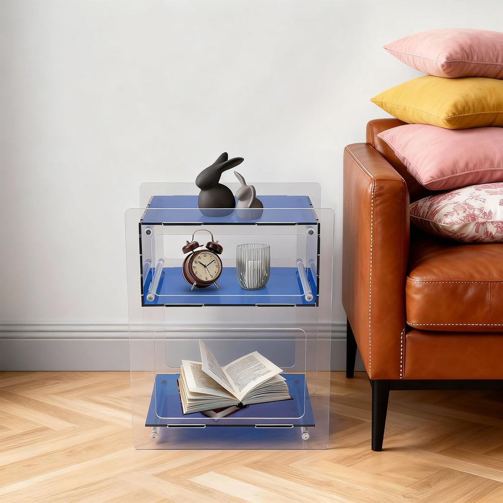 Acrylic Side Table, Acrylic End Table Record Player Table, Bedside Table with...
