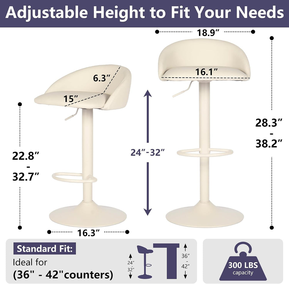 YOUNIKE Bar Stools Set of 2 Kitchen Bar Chair Counter Height Barstool Cream |...