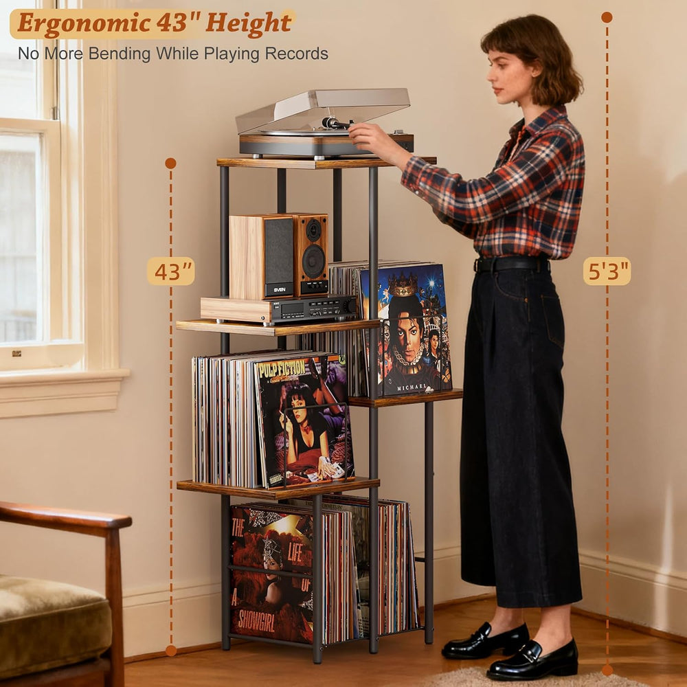 Record Player Stand, Vinyl Record Storage Holder with Display Shelf, Turntabl...