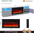 oneinmil 80” TV Stand with 36” Electric Fireplace, Large Modern Media Entertainment Center with Storage Cabinet and 12 Colors LED Lights for TVs Up to 90", Grey+Black