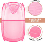 Collapsible Pop Up Laundry Hamper, Extra Large Mesh Foldable Laundry Basket Bag, 28" x 16" x 16", 2 Pack (Black + Pink)