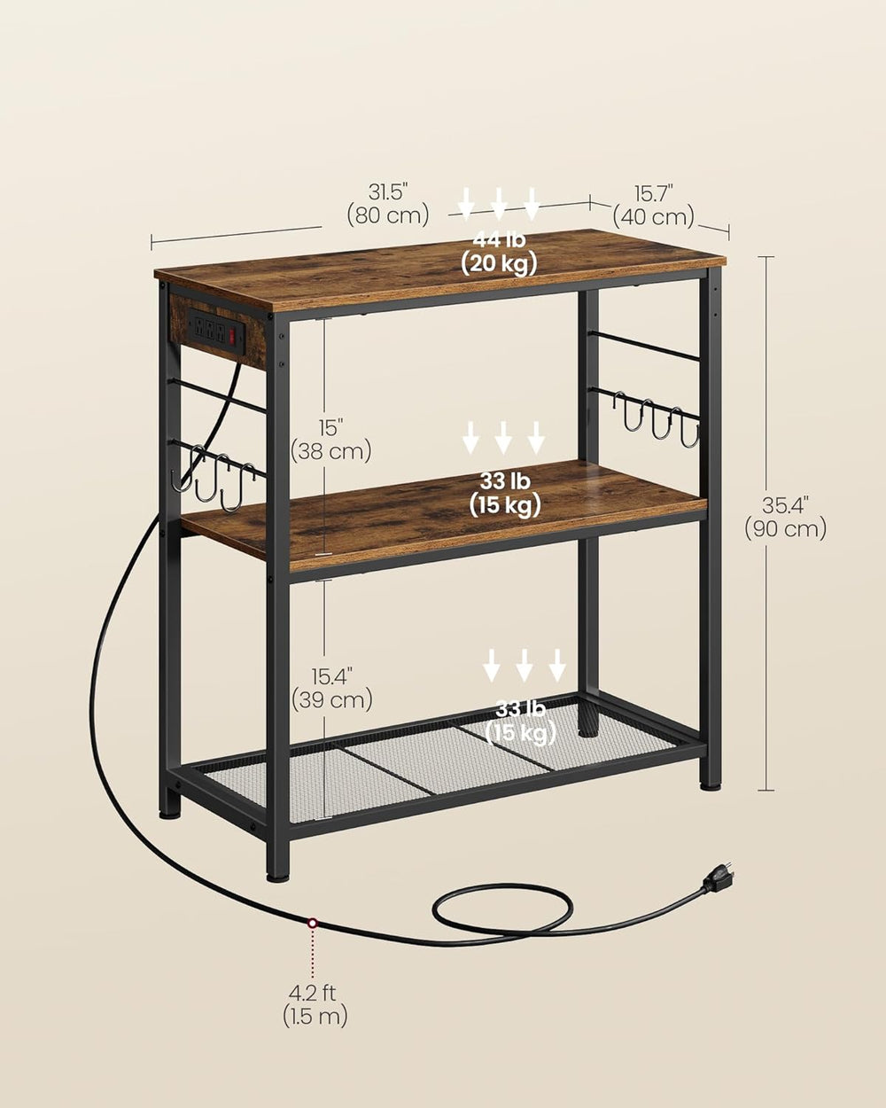 VASAGLE Kitchen Island with Power Strip, Microwave Oven Stand, Kitchen Shelf,...