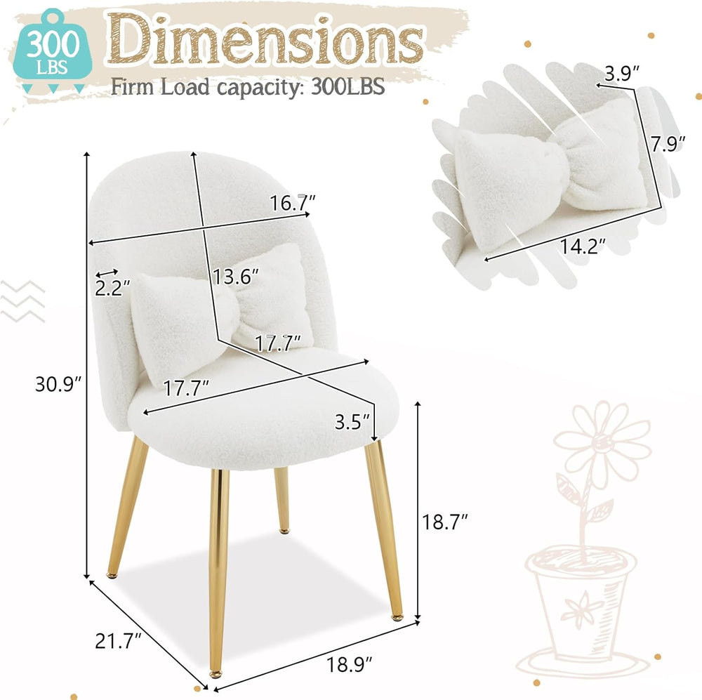 VINGLI Boucle Girls Vanity Chair with Back & Pillow,Cute Small Cozy Desk ...