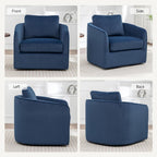 MINCETA Swivel Accent Chairs, Oversized Swivel Barrel Chair with High Density Foam, Velvet Fabric Reading Chairs, Upholstered Armchair for Living Room, Bedroom, No Assembly, Blue