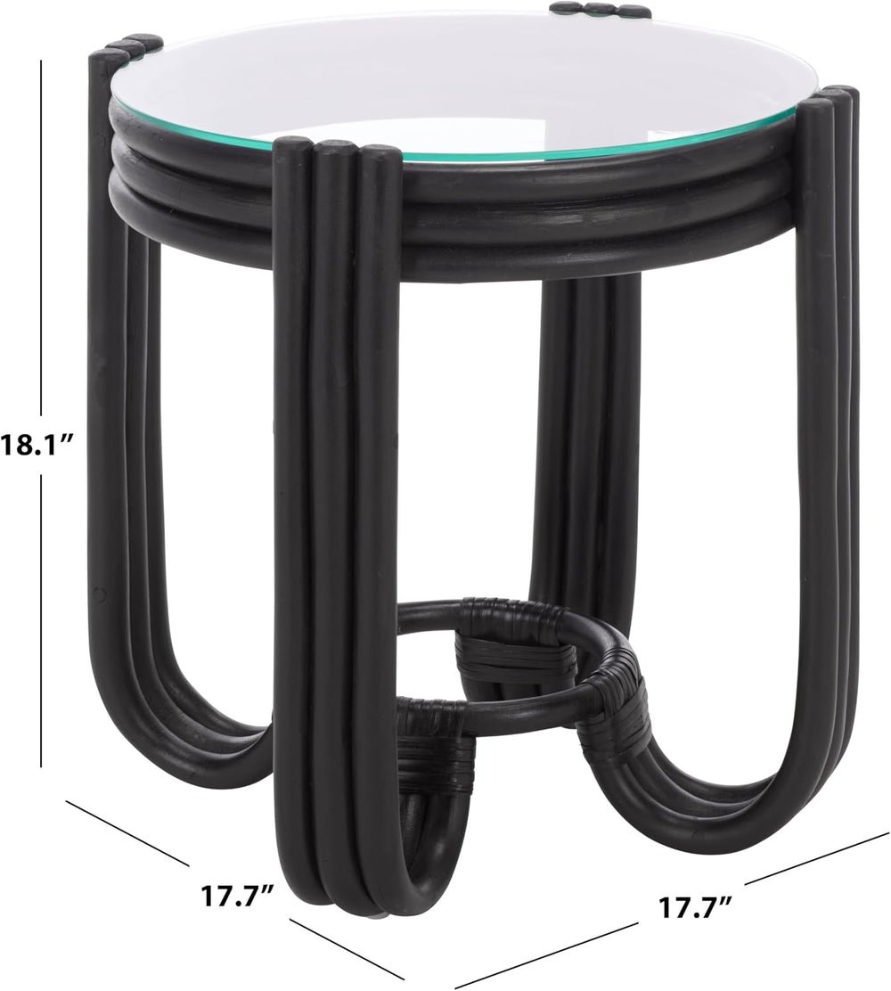 SAFAVIEH Home Collection – Bilian Round Accent Table, Black Rattan Base with ...