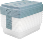Hefty HI-RISE 40 Qt Stackable Storage Bins with Lids – 6 Pack Clear Plastic Under Bed Storage Containers, Shoe Organizer Boxes with XL Lid-Locking Latches, Comfort-Grip Handles, Durable Double Rim