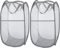 Larpur 2 Pcs Popup Mesh Laundry Baskets, Collapsible and Portable Clothes Washing Laundry Hampers with Reinforced Carry Handles, Gray Clothes Hamper for Home, Travel, College Dorm