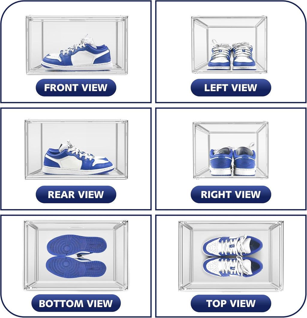 12 Pack Acrylic Shoe Boxes, Size 12 Clear Plastic Stackable Shoe Storage Boxes with Magnetic Lid Acrylic Display Case Sneaker Containers Underbed Closet Make-Up Storage Box
