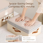 Large Closet Storage Bins - Compression Organizer Bins, Stackable Closet Organizer, Expandable Under Bed Storage Containers for Clothes, Towels, Sheet, 2 Pack, Beige