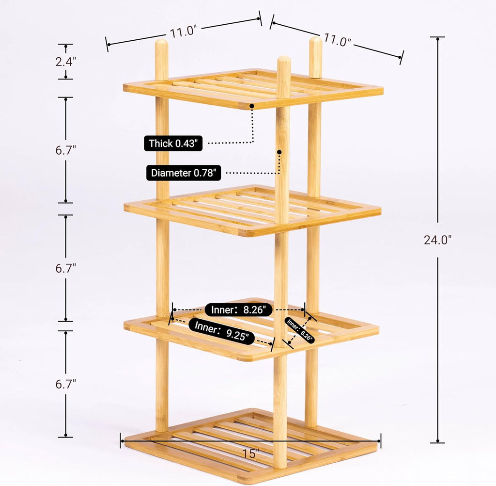4-Tier Vertical Shoe Rack - Tall Narrow Shoe Rack Organizer for Small Spaces,Bamboo Shoen Shelf for Entryway,Closet,Corner,Doorway,Skinny Shoe Shelf Space Saving Shoe Storage (Natural, 4-Tier)