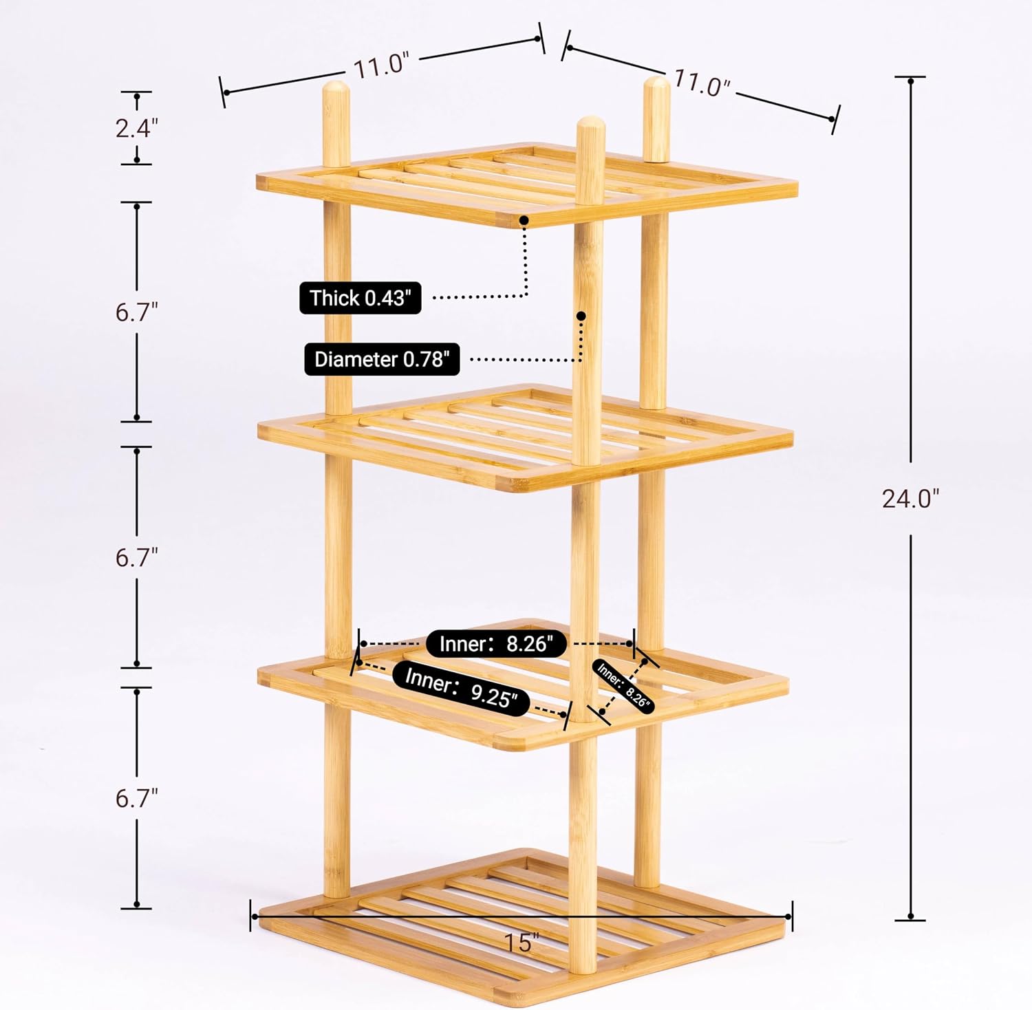 4-Tier Vertical Shoe Rack - Tall Narrow Shoe Rack Organizer for Small Spaces,Bamboo Shoen Shelf for Entryway,Closet,Corner,Doorway,Skinny Shoe Shelf Space Saving Shoe Storage (Natural, 4-Tier)