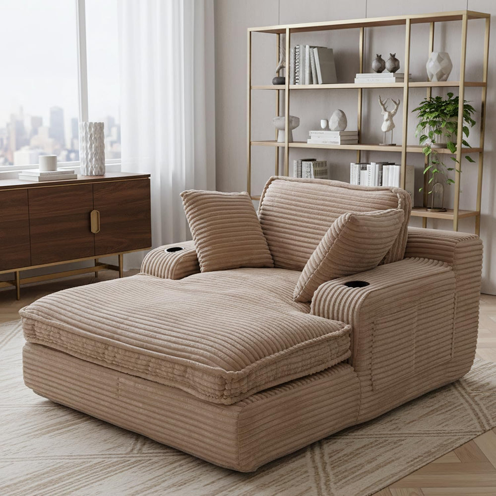 67" Oversized Chaise Lounge Chair Indoor, Soft Cloud Couch, Camel
