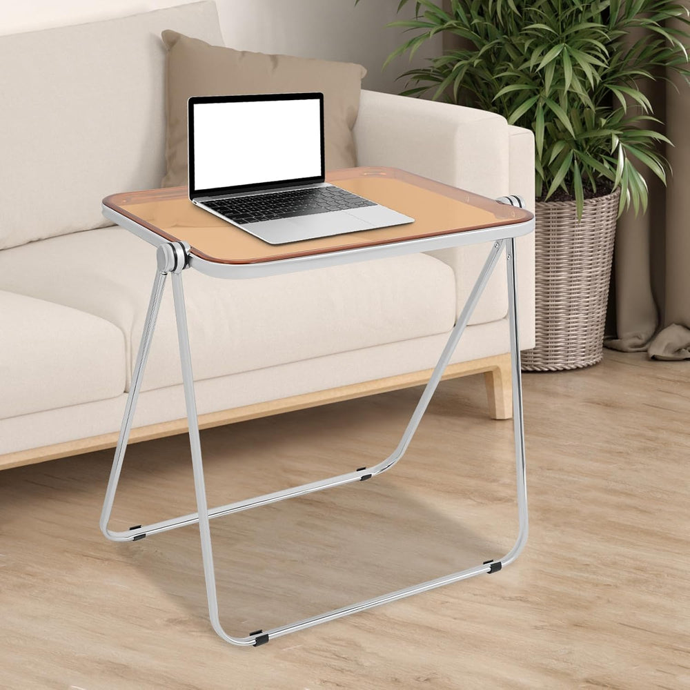 Clear Foldable Side Table, Folding Tiny Writing Desk TV Tray Table Coffee Cle...