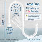6-Pack Metal S Hooks for Hanging – Heavy-Duty S-Shaped Hook with Safety Buckle – Fits Bars up to 1.2 in – Anti-Drop S-Hooks for Closet, Wardrobes & Storage – White (Large)