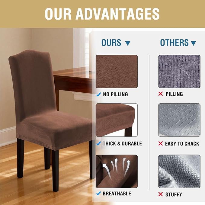 H.VERSAILTEX Velvet Dining Chair Covers Stretch Chair Covers for Dining Room ...