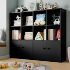 Cozy Castle Black Wood Bookcase,12 Cube Storage Organizer Bookshelf with 4 Doors,3 Tier Storage Cabinet with Adjustable Shelves for Bedroom, Living Room, Office
