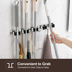 2 Pack Broom Holder Wall Mount, Stainless Steel Broom Hanger Wall Mount, Heavy Duty Mop and Broom Holder Tool Racks Utility Hooks for Laundry Room Garden Garage, Black (5 Racks and 4 Hooks)