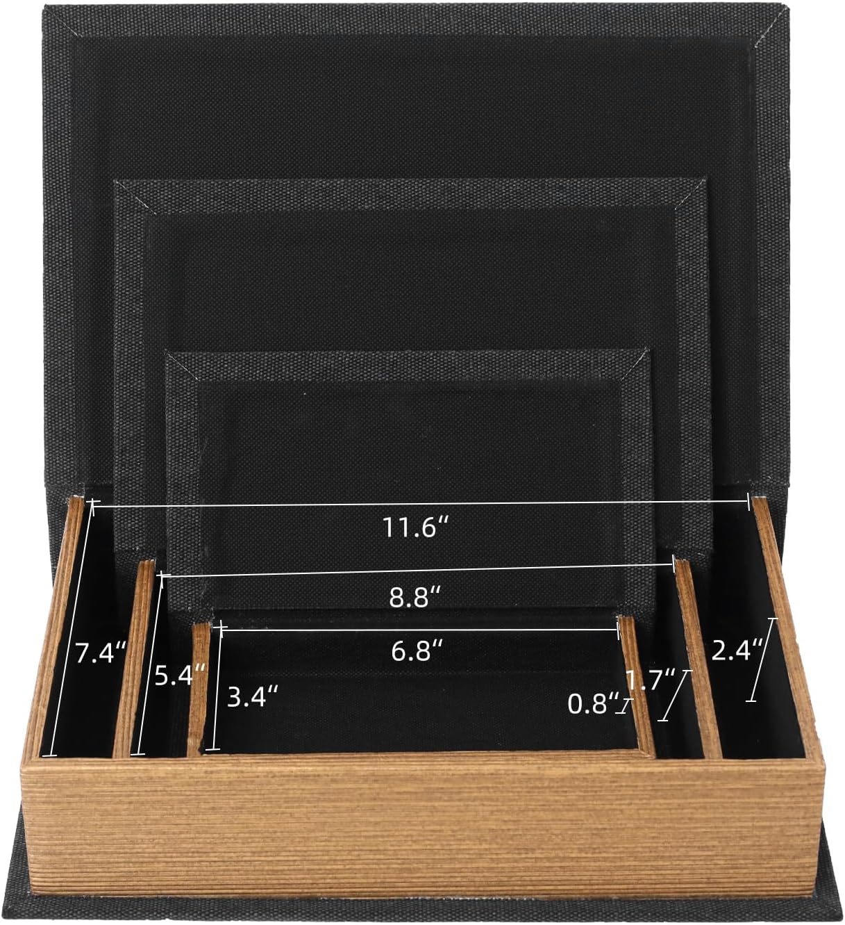 Modern Linen and Wood Decorative Faux Book Boxes Set of 3-13",10",8" - Black