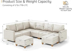SITJOY 118" Faux Leather Modular Sectional Sofa with Storage, Mid Century Modern Sectional Couches for Living Room, 6 Seater V Shaped Couch with Chaise, Greige