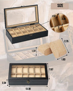 Watch Box, Watch Case for Men Women with Large Glass Lid, Wooden Watch Display Storage Box with 12 - Slots, Charcoal Black Mens Watch Box Organizer