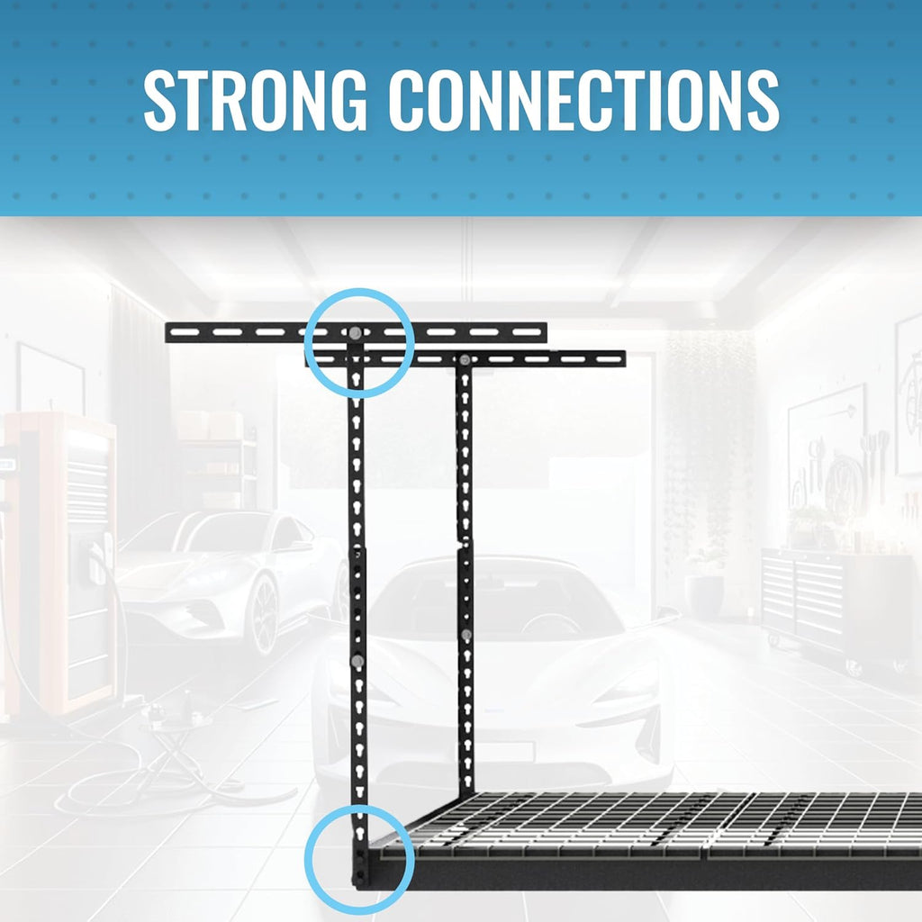 MonsterRax Overhead Garage Storage Rack - 4 x 8 Ceiling Racks for Garage Shelving, Organization, Adjustable Hanging Storage, Grey, 12"- 21" Height Adjustment