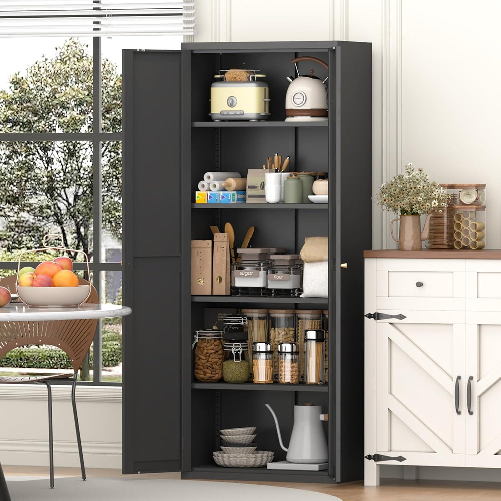 71" Tall Metal Kitchen Pantry Cabinet with 2 Doors and 4 Adjustable Shel...