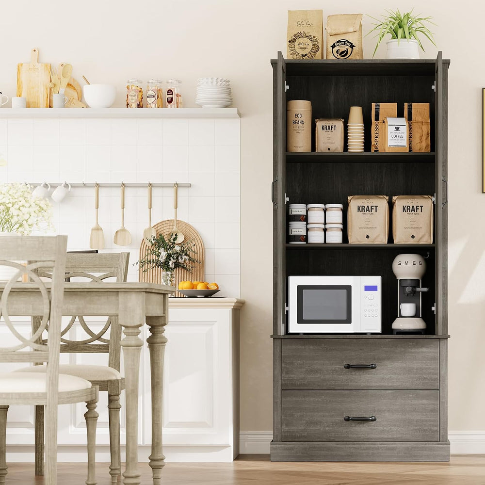 65" Tall Kitchen Pantry Cabinet with Barn Doors, Drawers & Adjustabl...