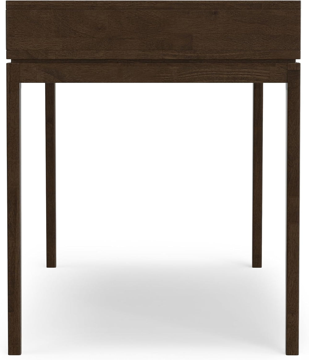 SIMPLIHOME Harper 60" Wide Solid Wood Writing Desk in Walnut Brown