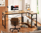 Casaottima L Shaped Computer Desk, 48 Inch Small Corner Desk with Storage Shelves & PC Stand, Reversible Gaming Desk for Bedroom, Modern Writing Study Table for Home Office, Vintage