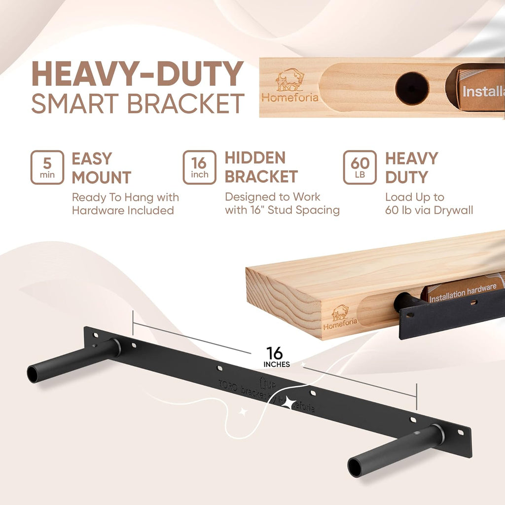 Homeforia 30 inch Wood Floating Shelves, High End Solid Natural Wood 30inch Floating Shelf for Wall, Unfinished Wooden 30 inches Floating Shelves, Heavy Duty Bracket, 30 X 6.5 X 1.75 in, Set of 4