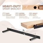 Homeforia 30 inch Wood Floating Shelves, High End Solid Natural Wood 30inch Floating Shelf for Wall, Unfinished Wooden 30 inches Floating Shelves, Heavy Duty Bracket, 30 X 6.5 X 1.75 in, Set of 4