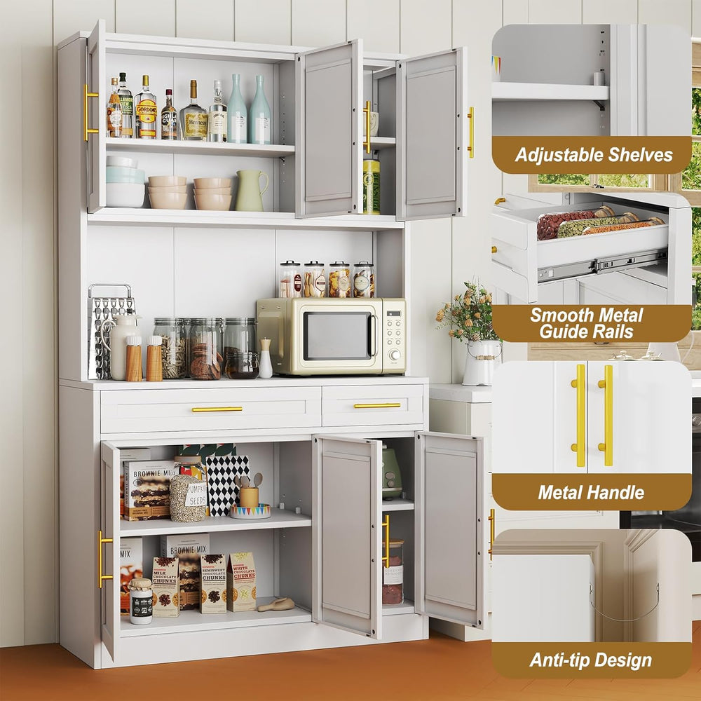 71" Metal Large Pantry Storage Cabinet with Adjustable Shelves,Kitchen P...