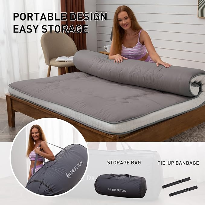 Dr.Futon Japanese Floor Futon Mattress Extra Thick Folding Roll Up Bed Topper...