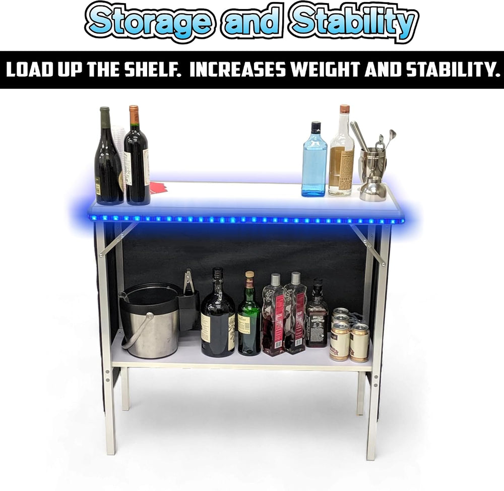 PARTYPONG Folding Portable Double Bar w/LED Lights, Wireless Remote, 2 Bar Sk...