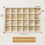 Large Velvet Jewelry Tray 2 Pack Stackable Jewelry Display Drawer Inserts Trays Organizer for Earring Bracelet Necklace Ring (Beige, 24 Grids)