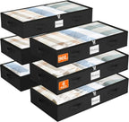 SpaceWhisper 90L Under Bed Storage Containers, 6-Pack Storage Bins with Clear Top, Foldable Closet Organizers and Storage with Label Holder for Clothing, Blankets, Comforter & Pillows(Black)