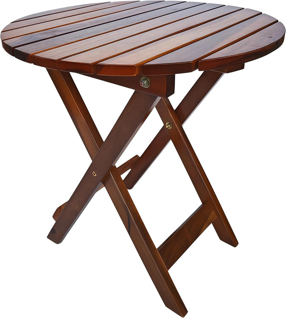 Outdoor Wooden Side Table, Folding Patio End Table, Small Round Furniture Tab...