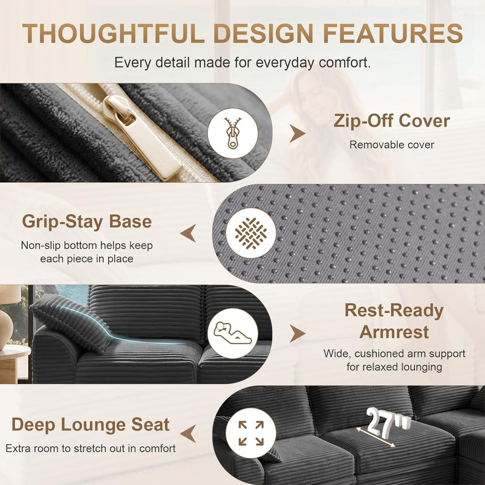 142" Upgraded Couch with Storage, Modular Sectional Couches for Living R...